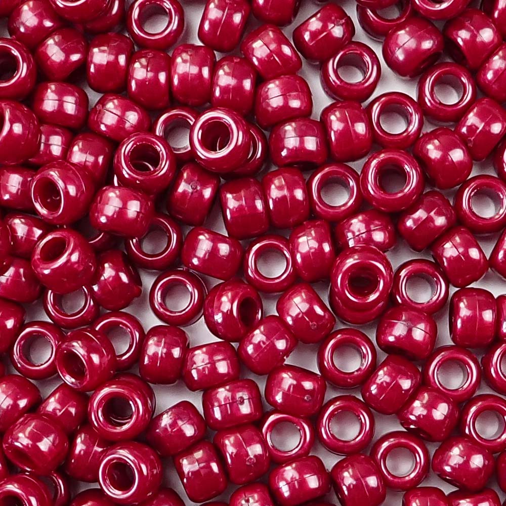 Dark Cranberry Red Pearl Plastic Pony Beads. Size 6 x 9 mm. Craft Beads. Bulk Pack.