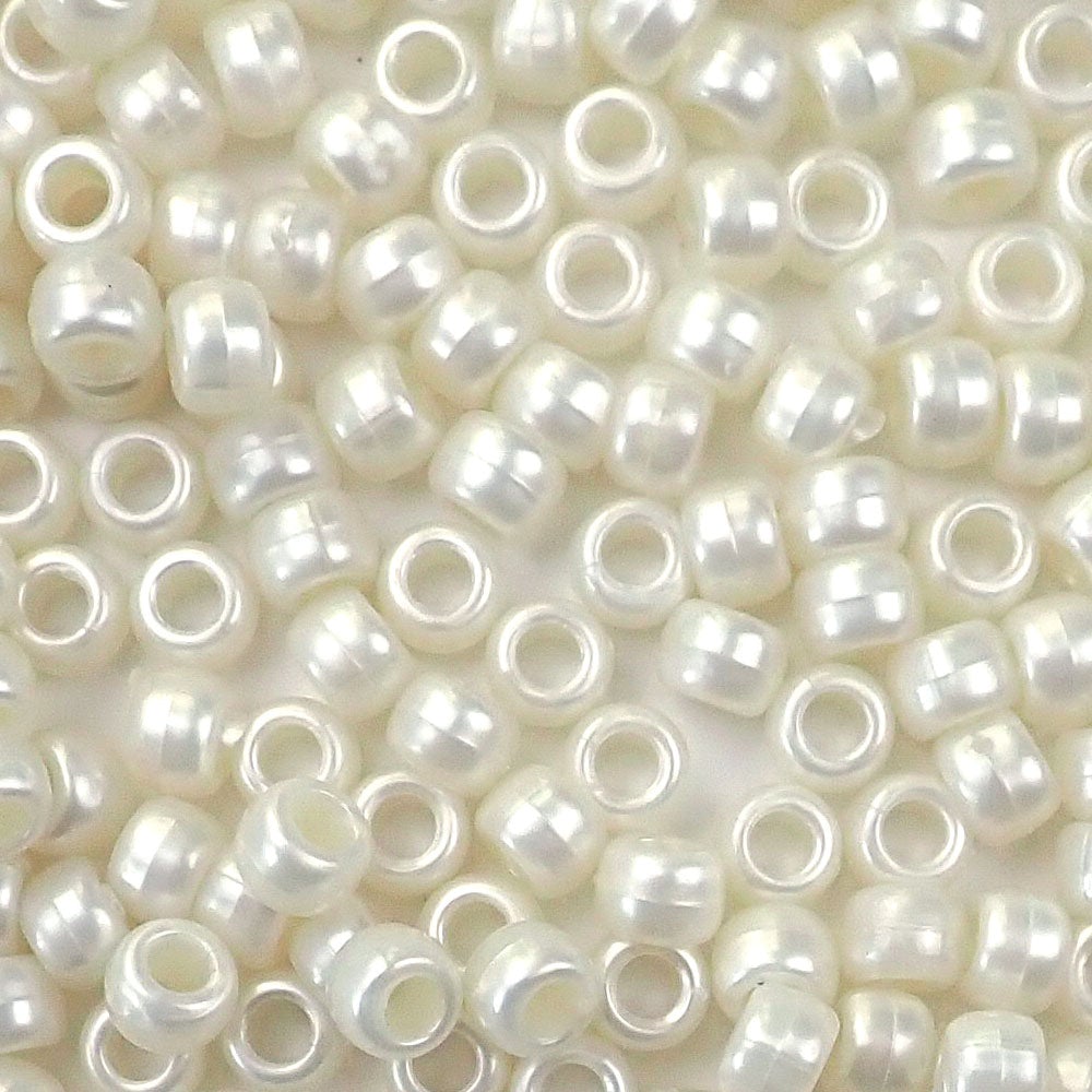 Bridal White Pearl Plastic Pony Beads. Size 6 x 9 mm. Craft Beads. Bulk Pack.