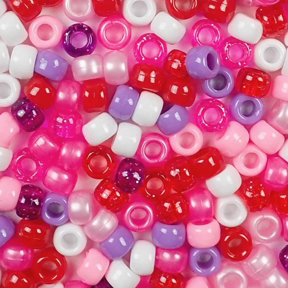 Valentine&#39;s Mix Plastic Pony Beads. Size 6 x 9 mm. Craft Beads. Made in the USA. Bulk Pack.