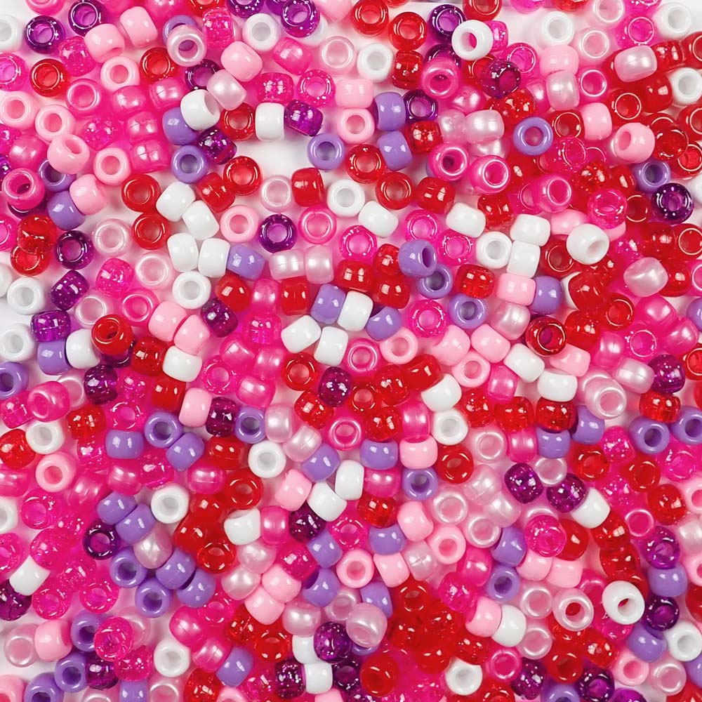 Valentine's Color Mix Plastic Pony Beads. Size 6 x 9 mm. Craft Beads. Made in the USA.
