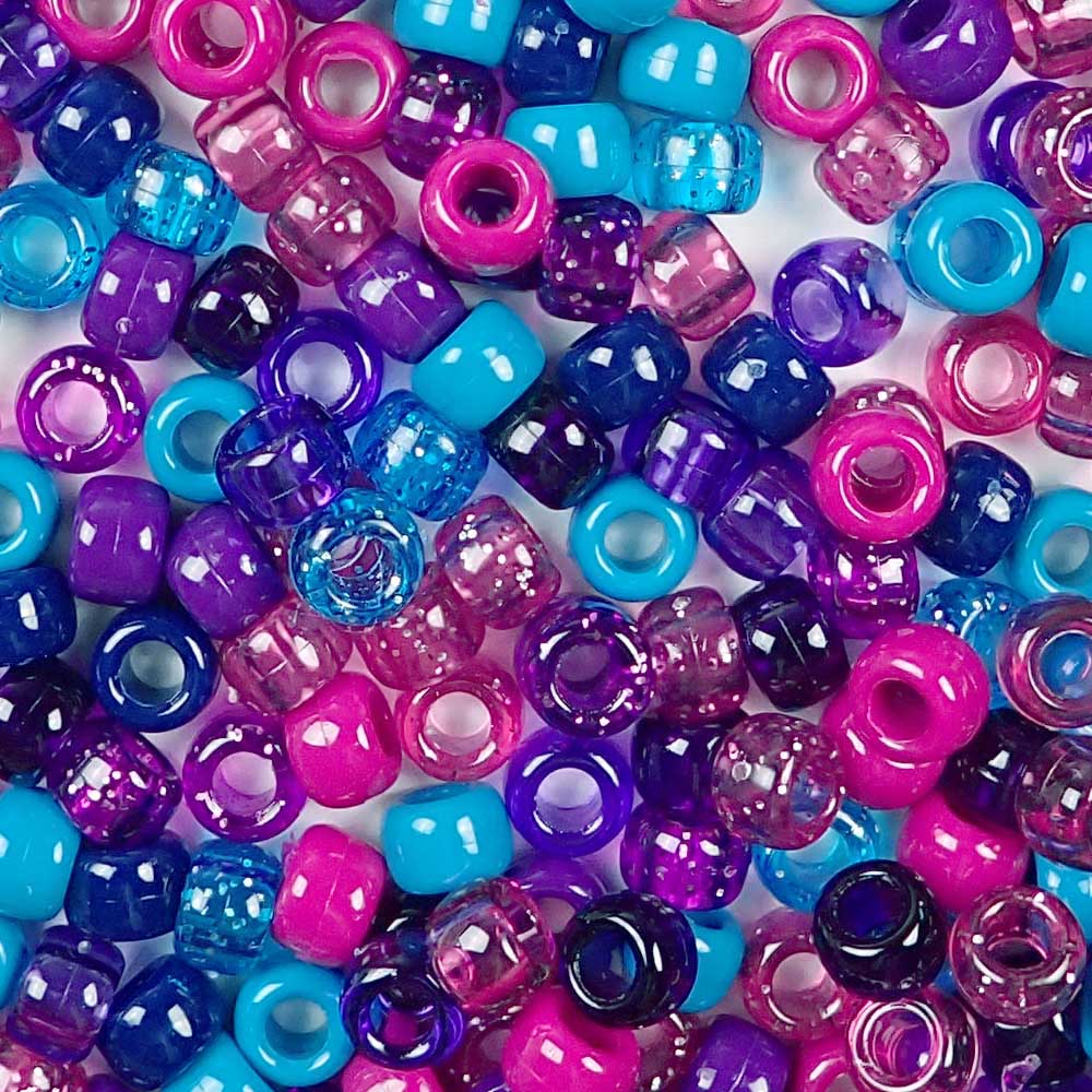 Dark Berry Mix Plastic Pony Beads. Size 6 x 9 mm. Craft Beads. Made in the USA. Bulk Pack.