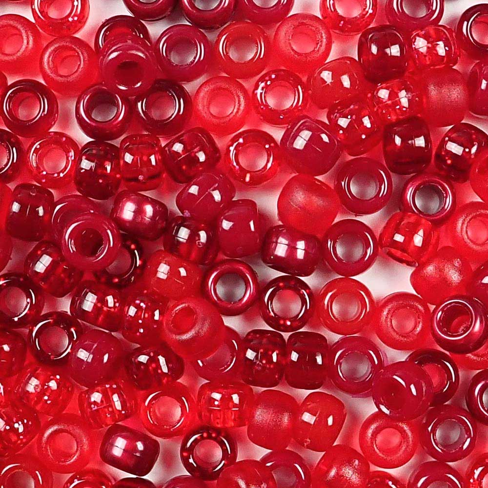 Red Berry Mix Plastic Pony Beads. Size 6 x 9 mm. Craft Beads. Made in the USA. Bulk Pack.