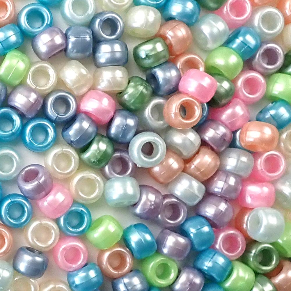 Pastel Pearl Mix Plastic Pony Beads. Size 6 x 9 mm. Craft Beads. Made in the USA. Bulk Pack.