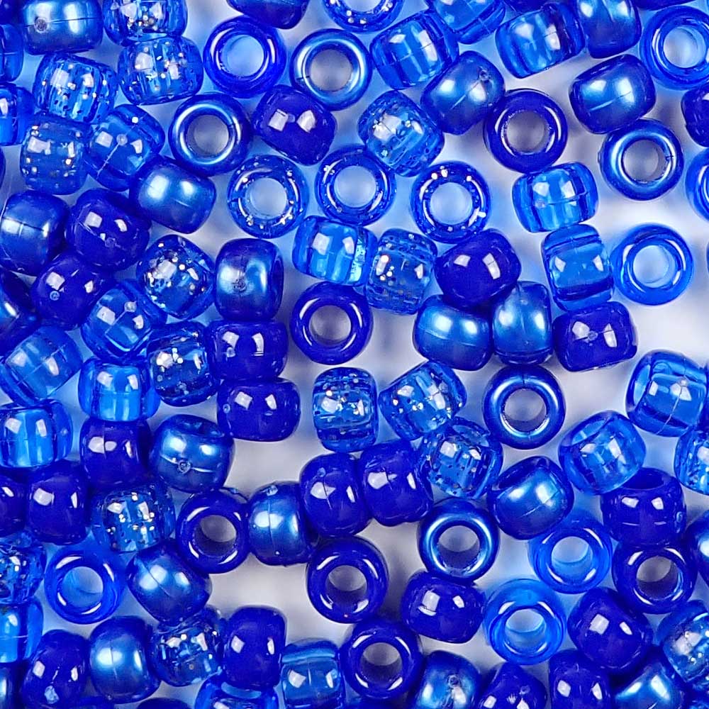 Dark Blue Mix Plastic Pony Beads. Size 6 x 9 mm. Craft Beads. Made in the USA. Bulk Pack.