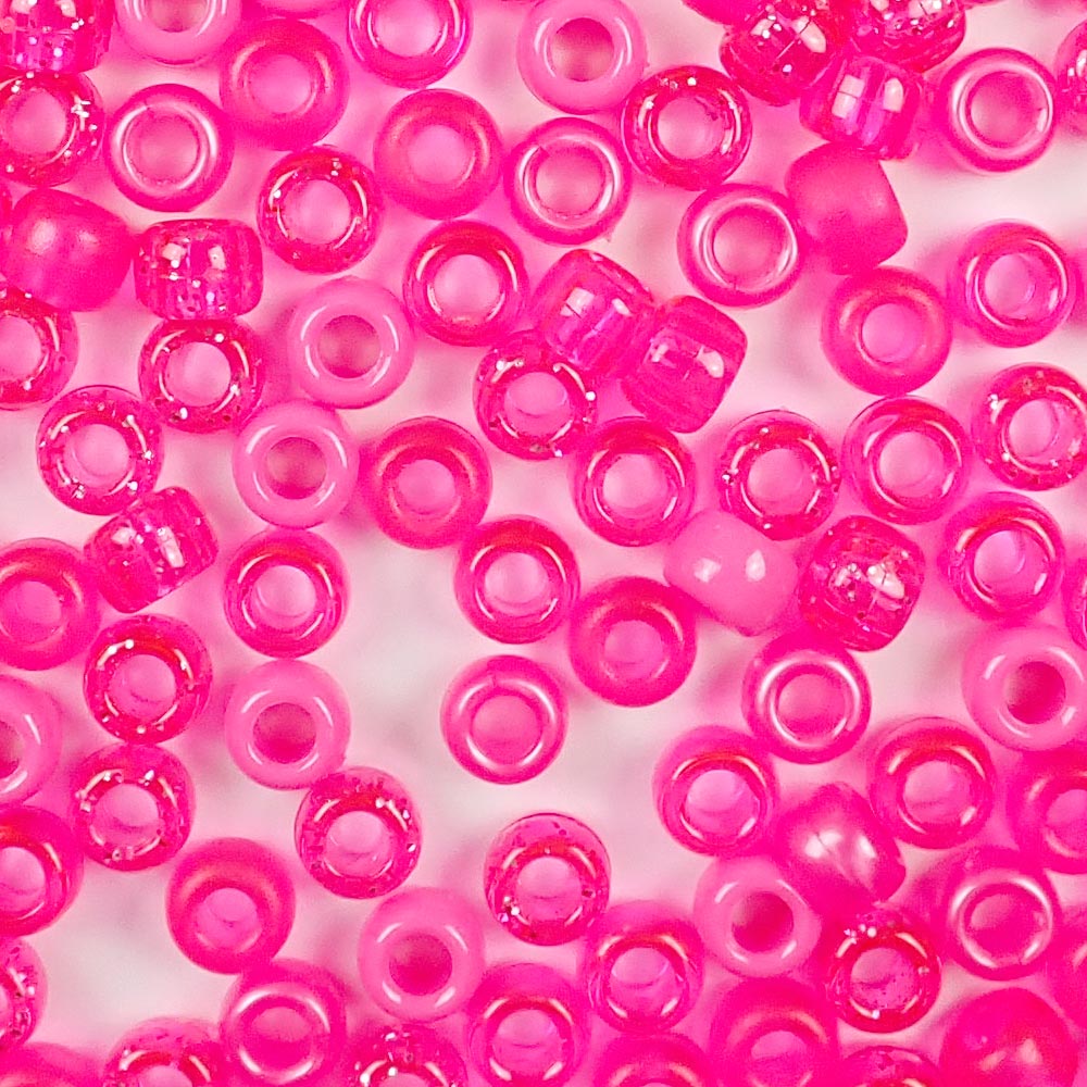 Dark Pink Mix Plastic Pony Beads. Size 6 x 9 mm. Craft Beads. Bulk Pack.