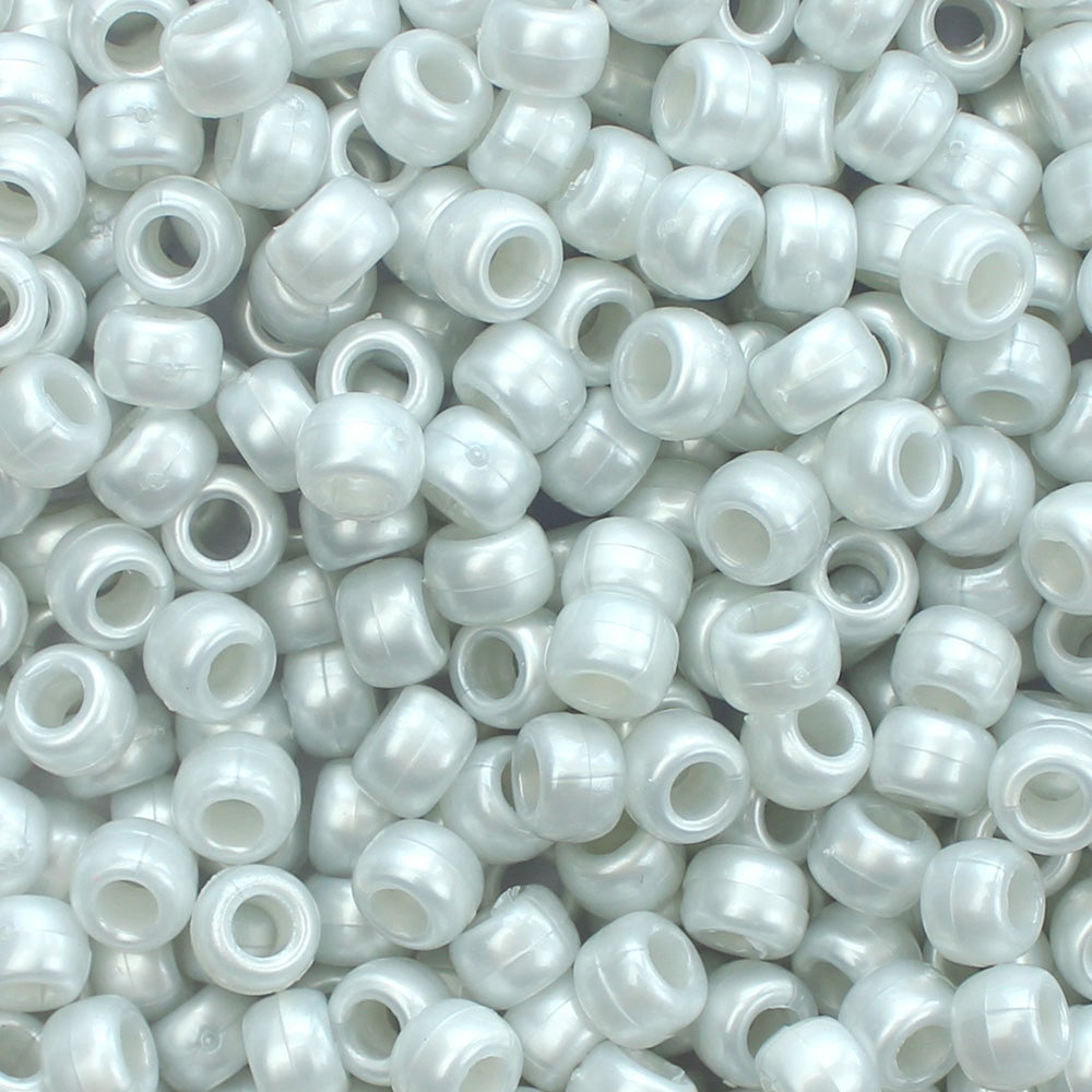 Pale Silver Gray Pearl Plastic Pony Beads. Size 6 x 9 mm. Craft Beads. Bulk Pack.