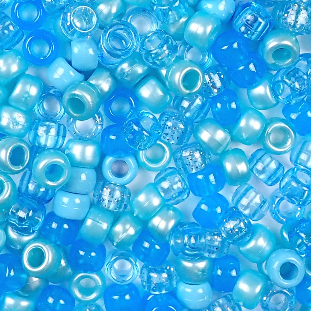 Light Blue Mix Plastic Pony Beads. Size 6 x 9 mm. Craft Beads. Made in the USA. Bulk Pack.