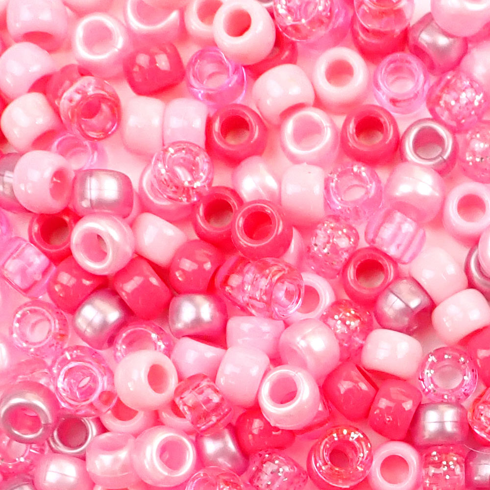 Light Pink Mix Plastic Pony Beads. Size 6 x 9 mm. Craft Beads. Made in the USA. Bulk Pack.