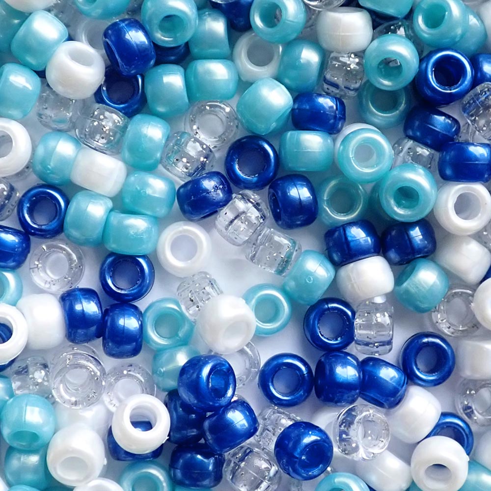Angelic Blue Sky Mix Plastic Pony Beads, 6 x 9mm, 500 beads