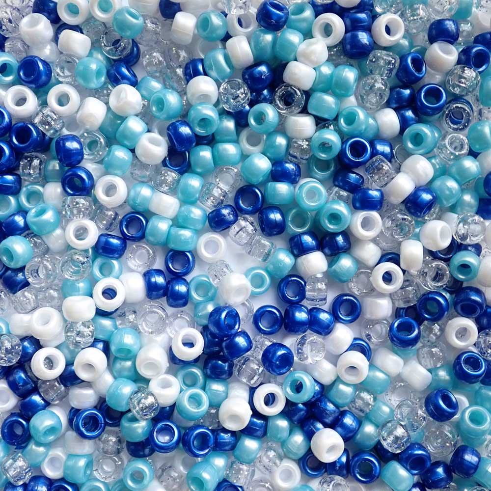 Angelic Blue Sky Mix Plastic Pony Beads, 6 x 9mm, 500 beads
