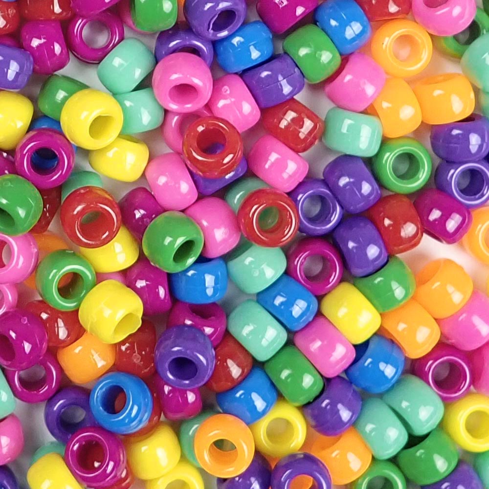 Vibrant Opaque Mix Plastic Pony Beads. Size 6 x 9 mm. Craft Beads. Made in the USA. Bulk Pack.