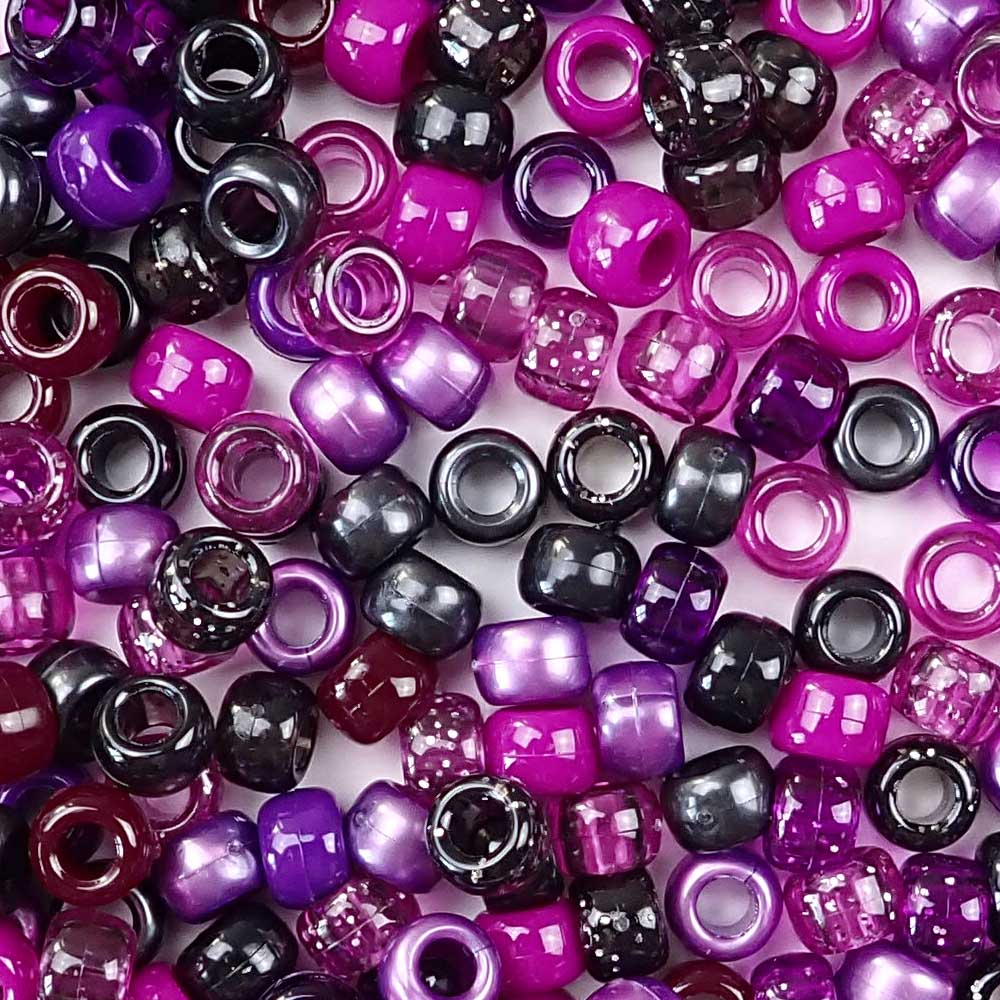 Blackberry Mix Plastic Pony Beads. Size 6 x 9 mm. Craft Beads. Made in the USA. Bulk Pack.