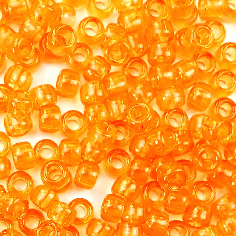 Orange Transparent Plastic Pony Beads. Size 6 x 9 mm. Craft Beads. Bulk Pack.