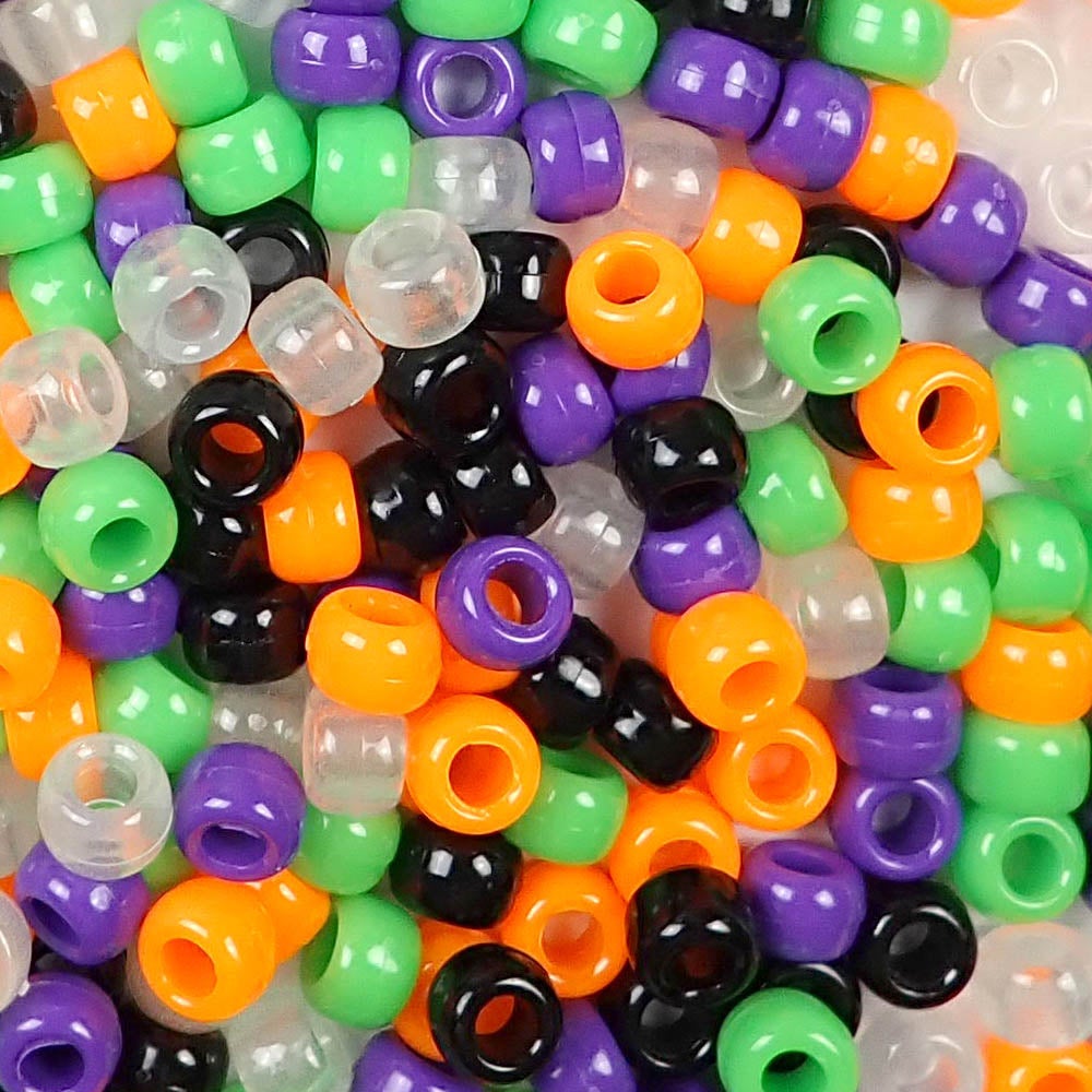 Halloween Mix Plastic Pony Beads. Size 6 x 9 mm. Craft Beads. Made in the USA. Bulk Pack.