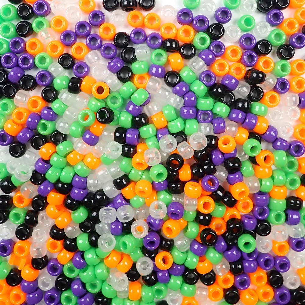 Halloween Mix Plastic Pony Beads. Size 6 x 9 mm. Craft Beads. Made in the USA. Bulk Pack.