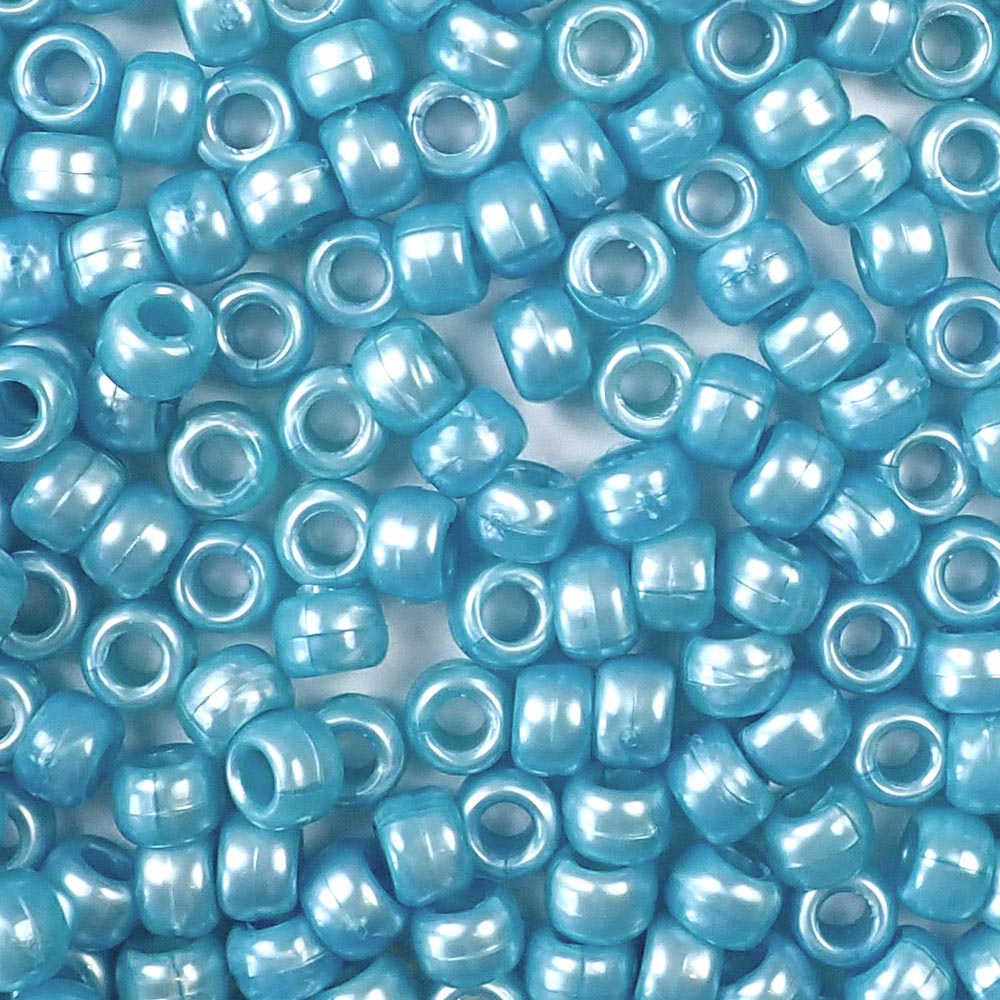 Sky Blue Pearl Plastic Pony Beads. Size 6 x 9 mm. Craft Beads. Bulk Pack.