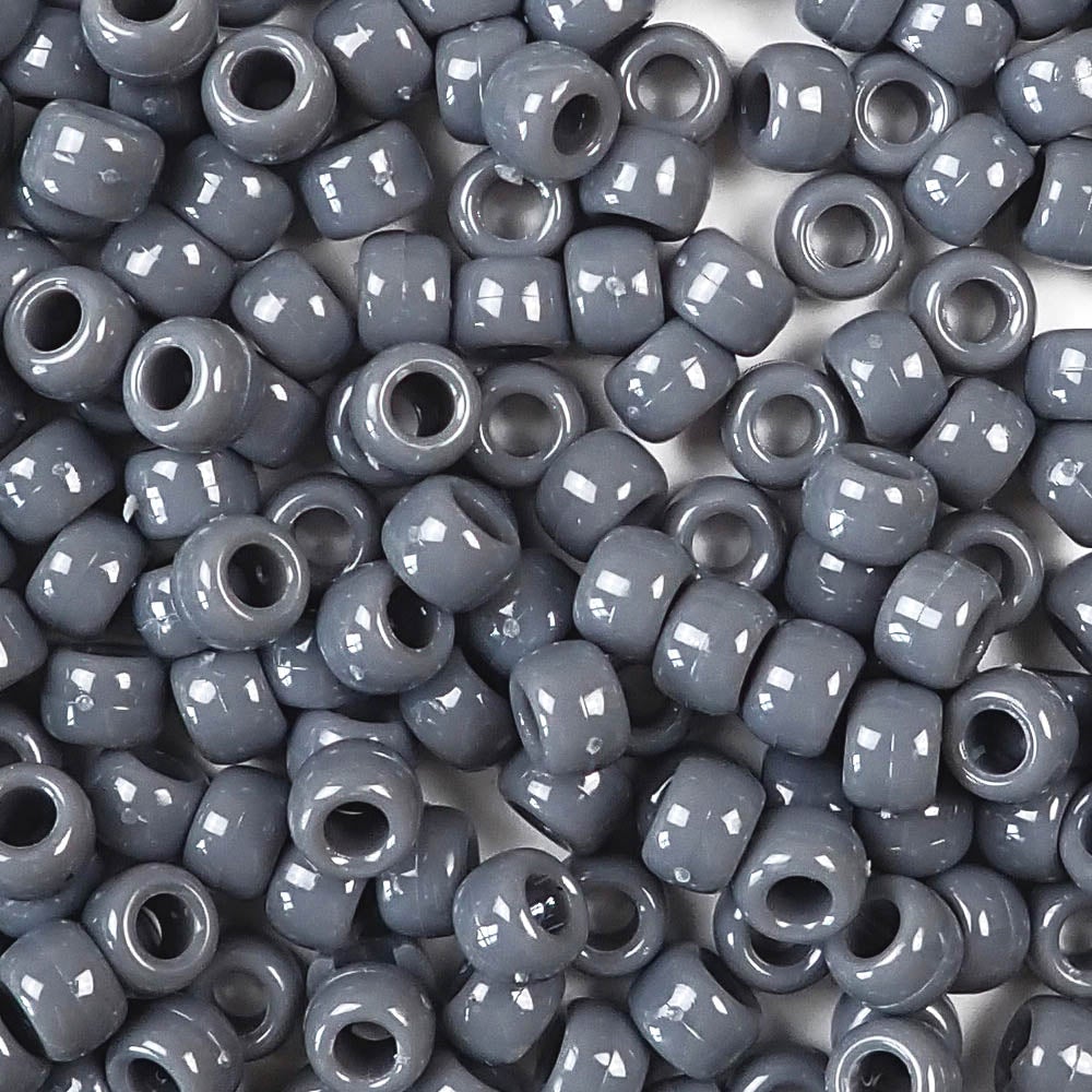 Dark Gray Plastic Pony Beads. Size 6 x 9 mm. Craft Beads. Bulk Pack.