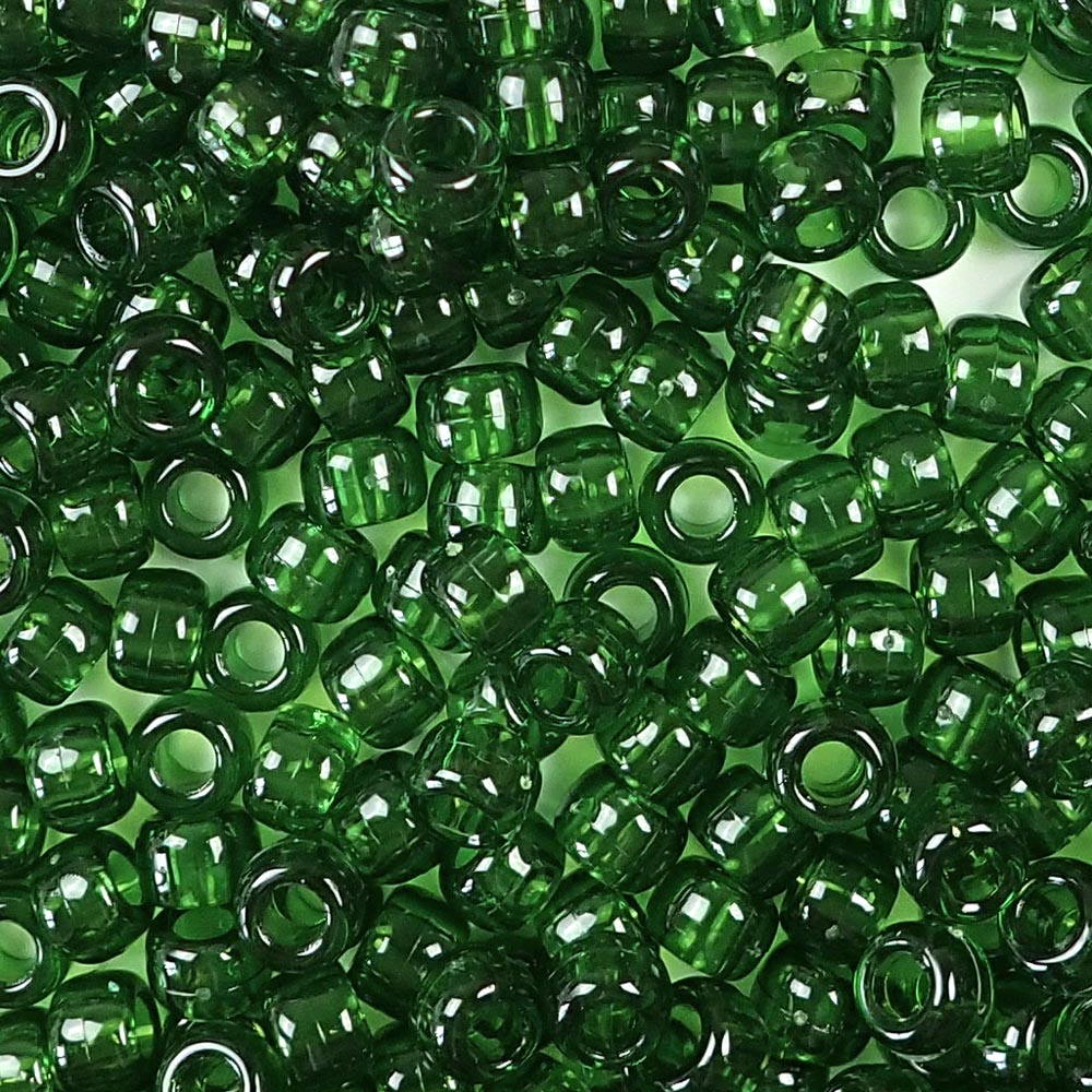 Dark Peridot Green Plastic Pony Beads. Size 6 x 9 mm. Craft Beads. Bulk Pack.