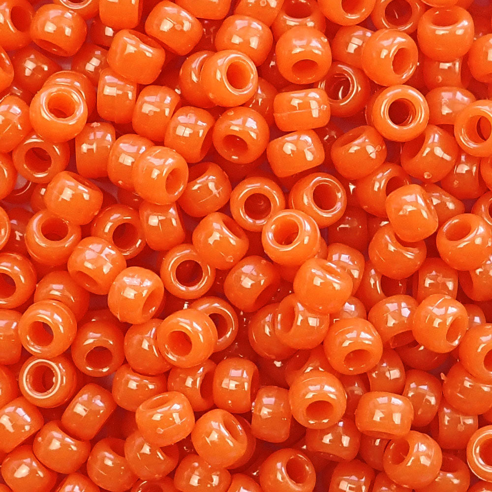 Orange Amber Plastic Pony Beads. Size 6 x 9 mm. Craft Beads. Bulk Pack.