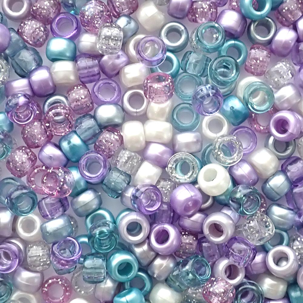 Lavender Sky Mix Plastic Pony Beads. Size 6 x 9 mm. Craft Beads.