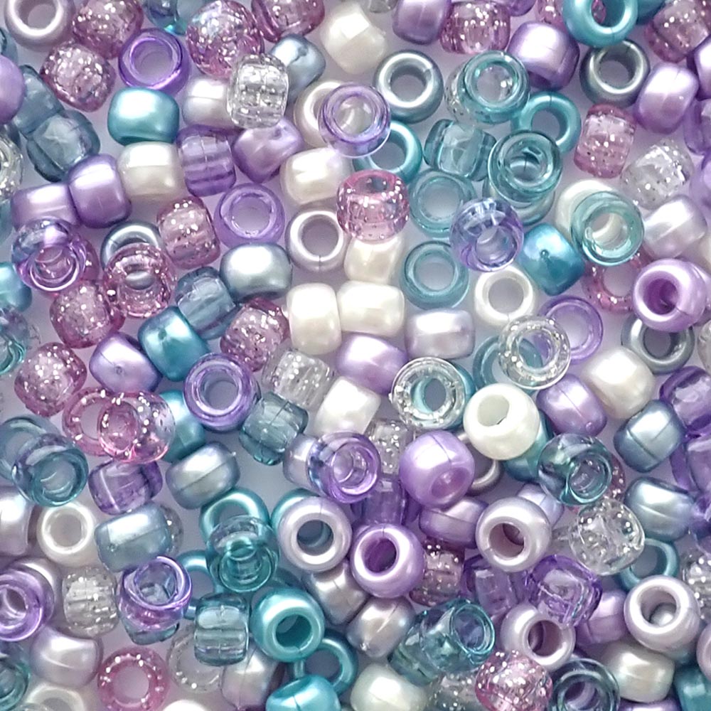 Lavenar Sky Mix Plastic Pony Beads. Size 6 x 9 mm. Craft Beads. Made in the USA. Bulk Pack.