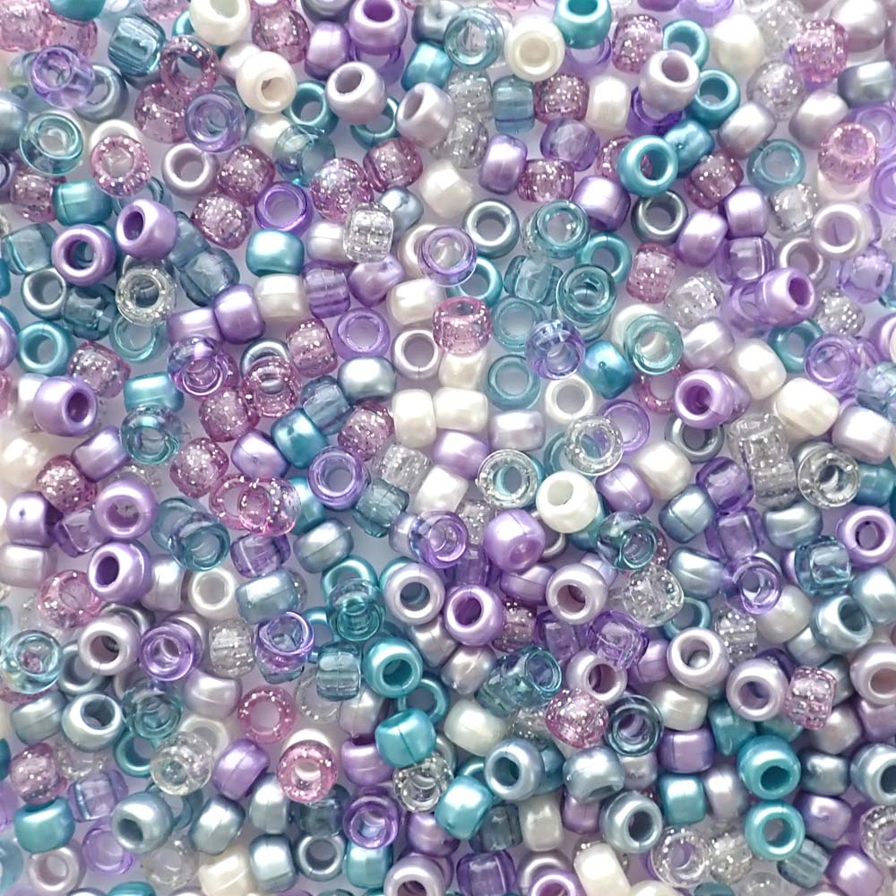 Lavender Sky Mix Plastic Pony Beads. Size 6 x 9 mm. Craft Beads.