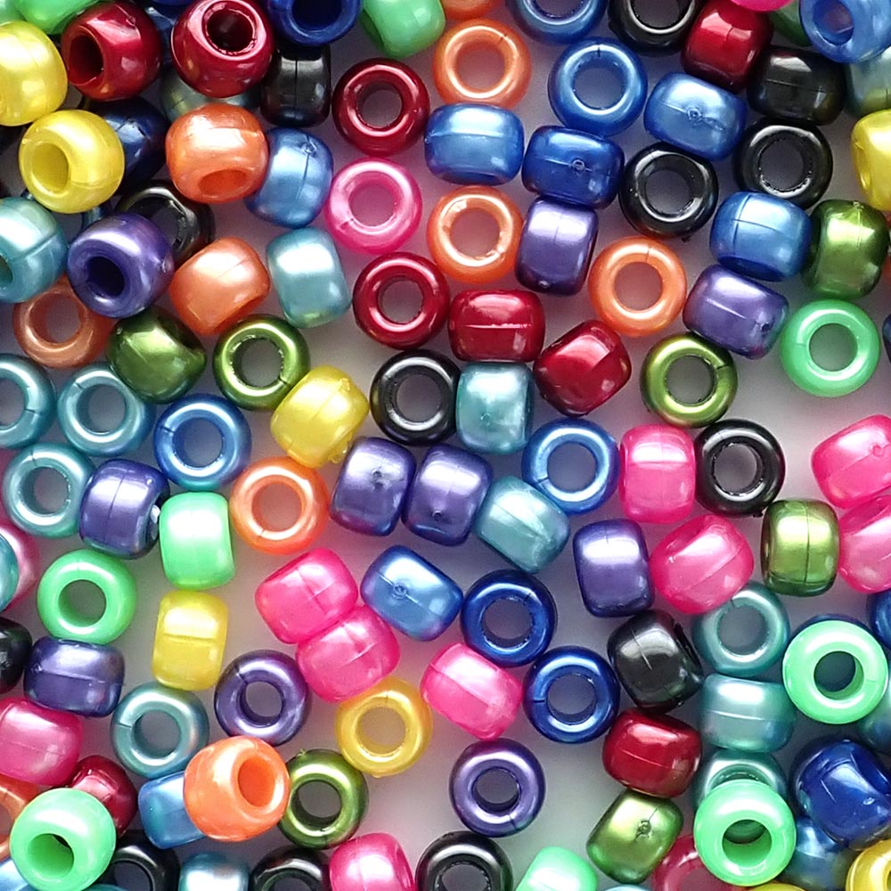 dark rainbow pearl colors of 6 x 9mm Plastic Pony Beads