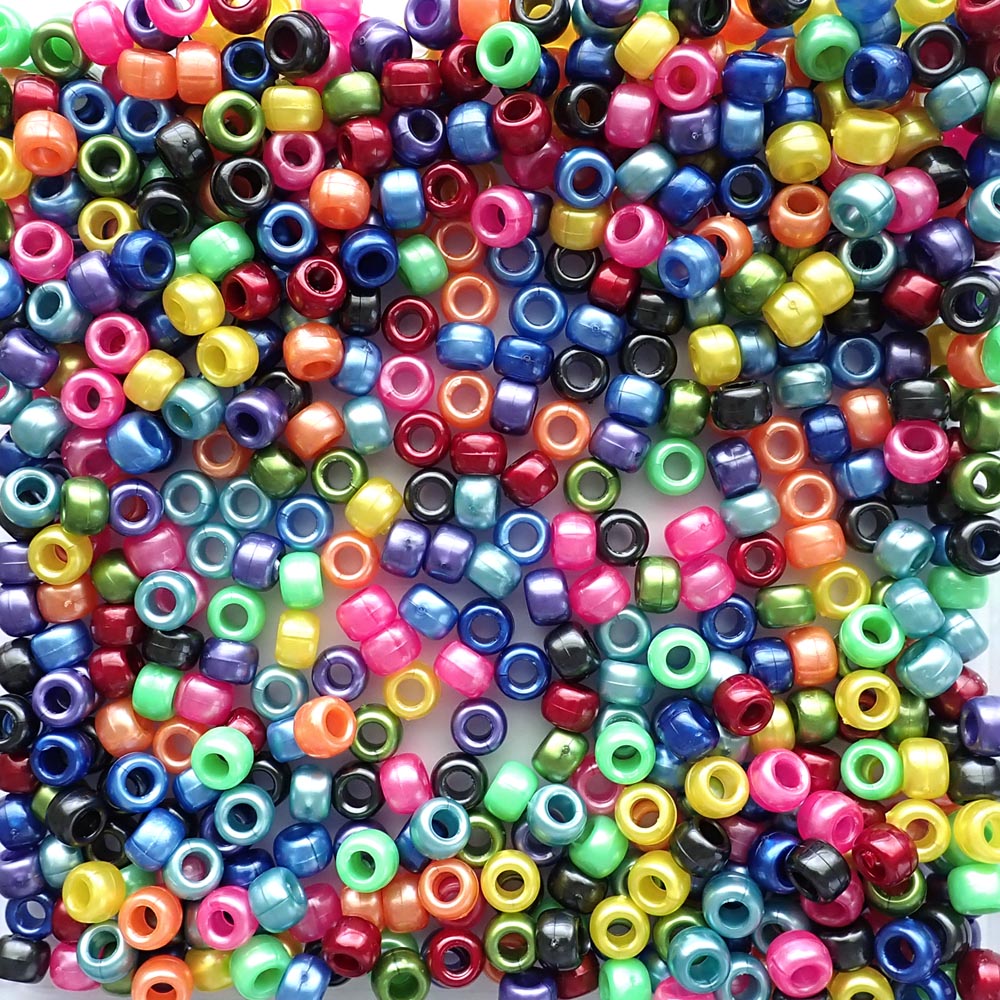 dark rainbow pearl colors of 6 x 9mm Plastic Pony Beads