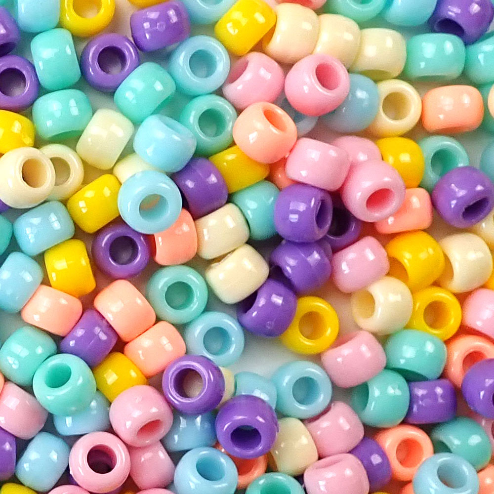 Pretty Pastels Opaque Plastic Pony Beads. Size 6 x 9 mm. Craft Beads. Made in the USA. Bulk Pack.