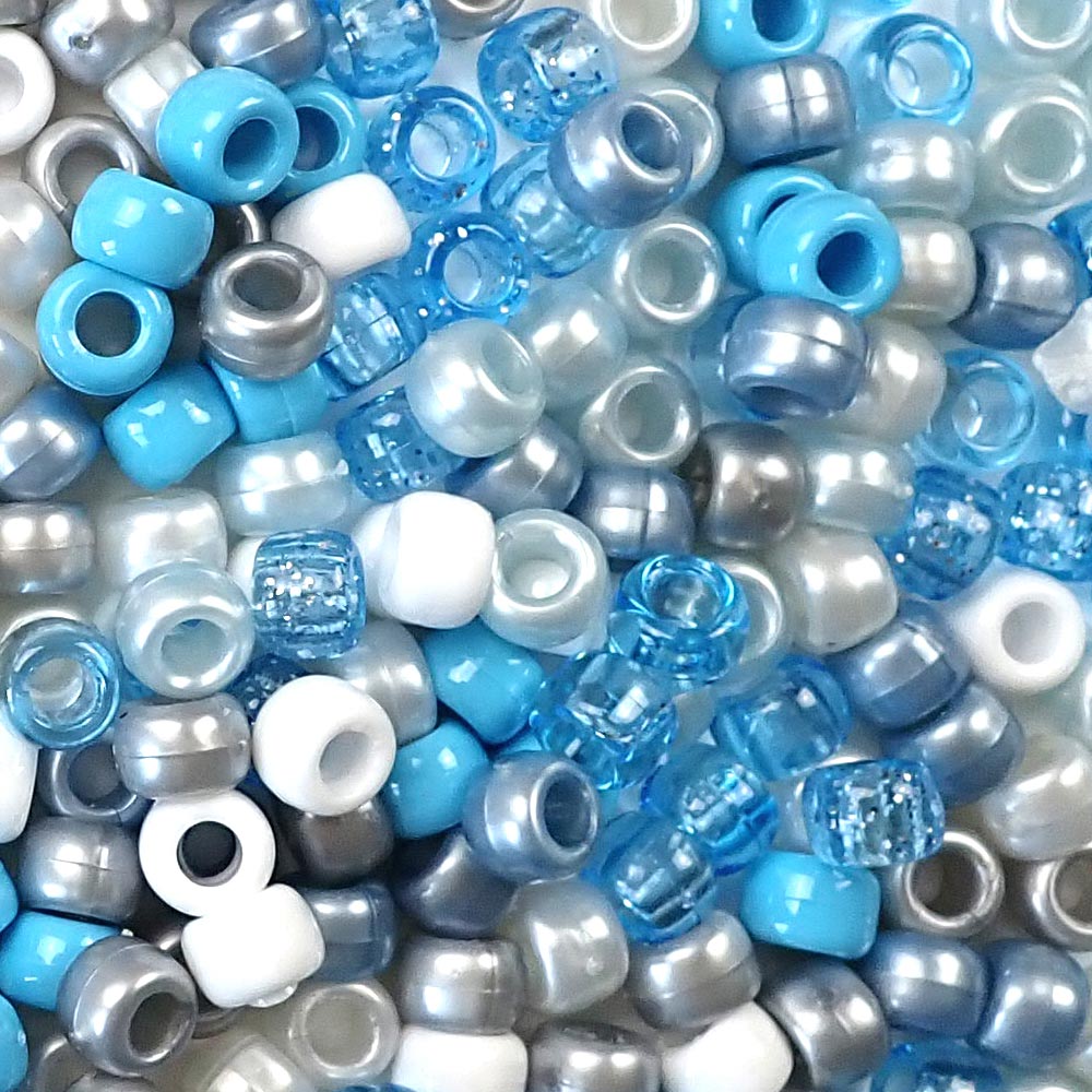 Blue Baby Shower Mix Plastic Pony Beads. Size 6 x 9 mm. Craft Beads. Made in the USA. Bulk Pack.