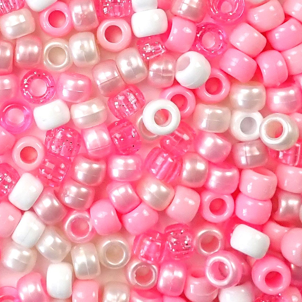 Pink Baby Shower Mix Plastic Pony Beads. Size 6 x 9 mm. Craft Beads. Made in the USA. Bulk Pack.