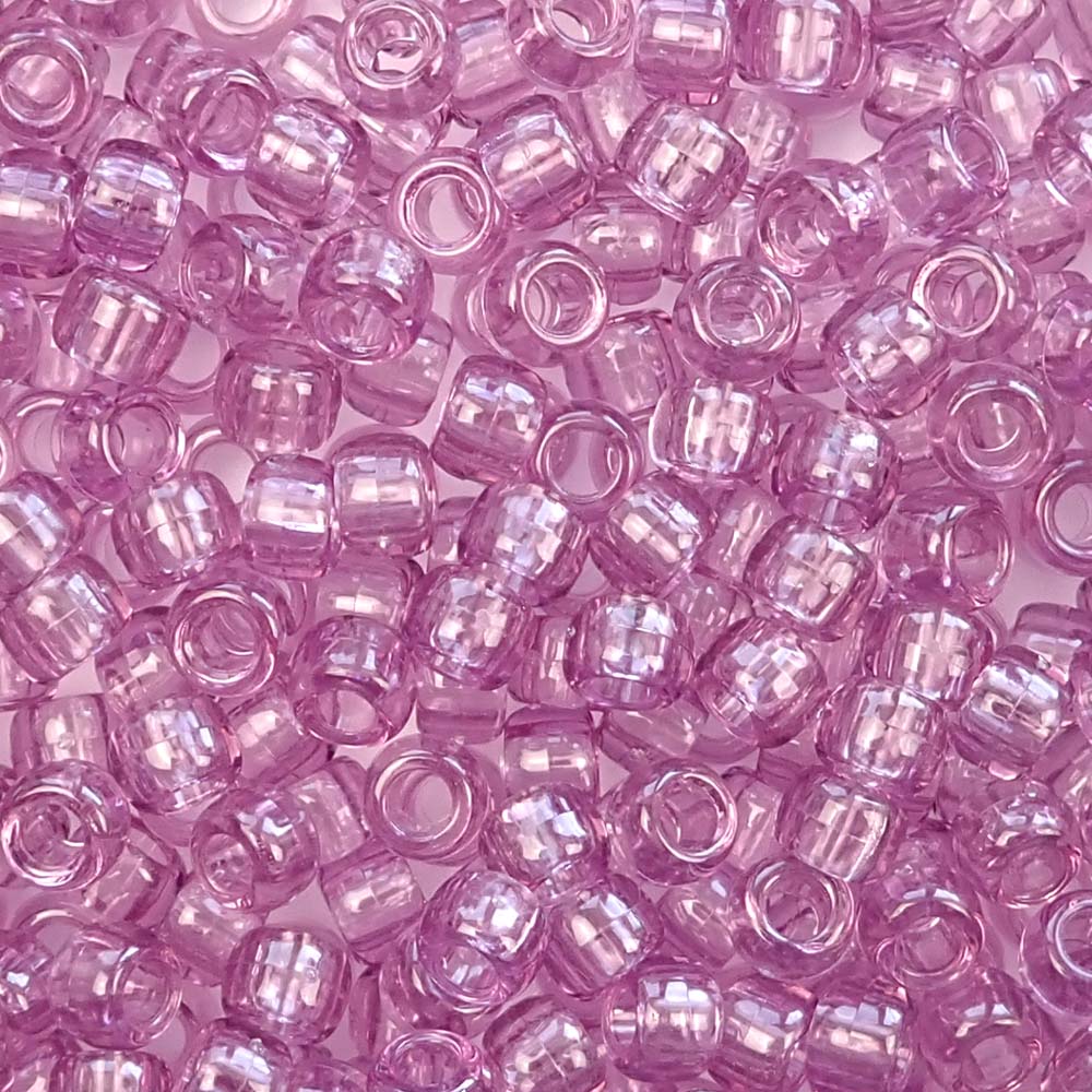 Antique Rose Pink Transparent Plastic Pony Beads. Size 6 x 9 mm. Craft Beads. Bulk Pack.