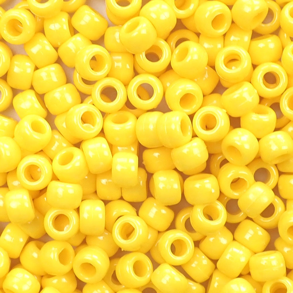 Daffodil Yellow Plastic Pony Beads. Size 6 x 9 mm. Craft Beads. Bulk Pack.