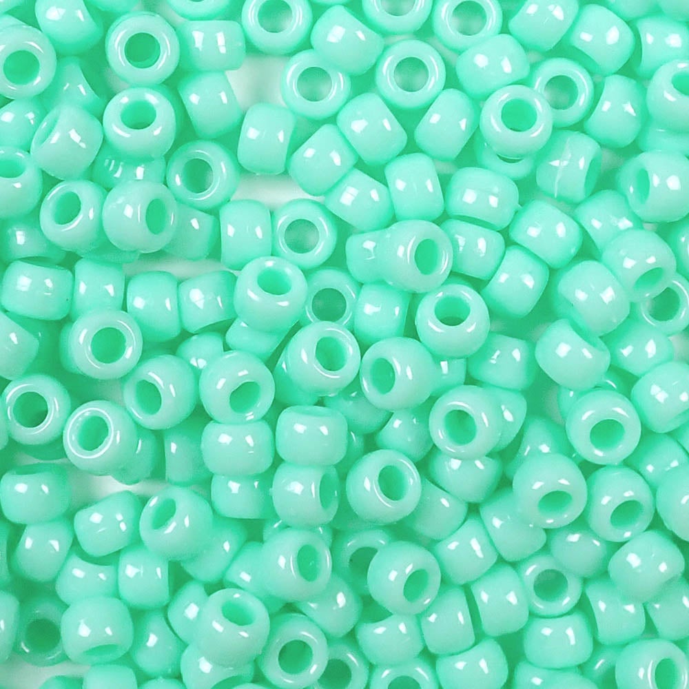 Seafoam Opaque Plastic Pony Beads. Size 6 x 9 mm. Craft Beads. Bulk Pack.