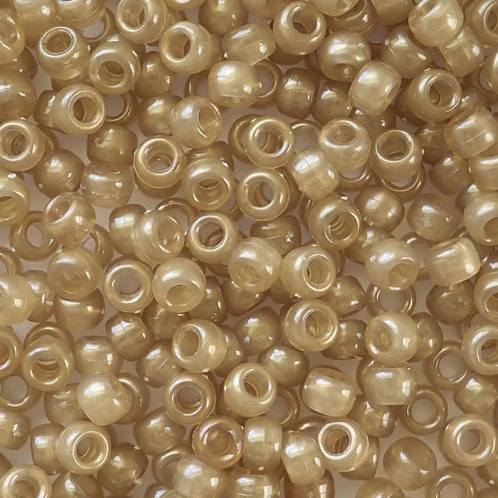 Light Bronze Brown Pearl Plastic Pony Beads. Size 6 x 9 mm. Craft Beads. Bulk Pack.