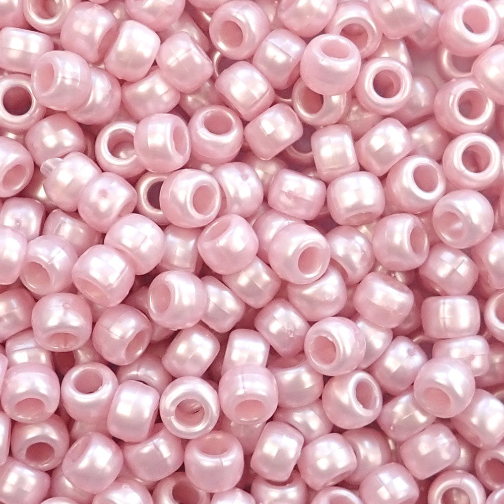 Medium Rose Pink Pearl Plastic Pony Beads. Size 6 x 9 mm. Craft Beads. Bulk Pack.