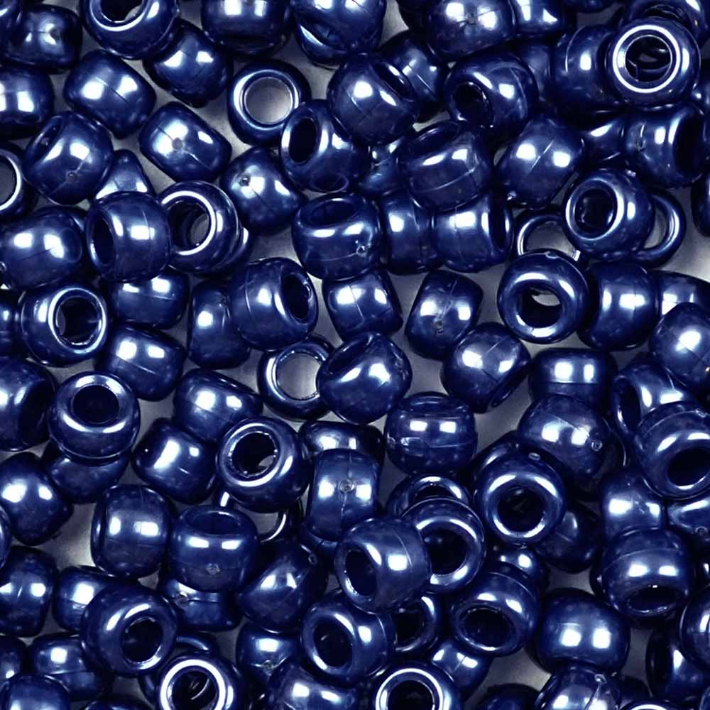 Dark Montana Blue Pearl Plastic Pony Beads. Size 6 x 9 mm. Craft Beads. Bulk Pack.