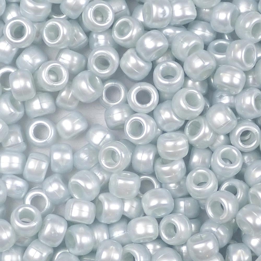 Light Azure Blue Pearl Plastic Pony Beads. Size 6 x 9 mm. Craft Beads. Bulk Pack.