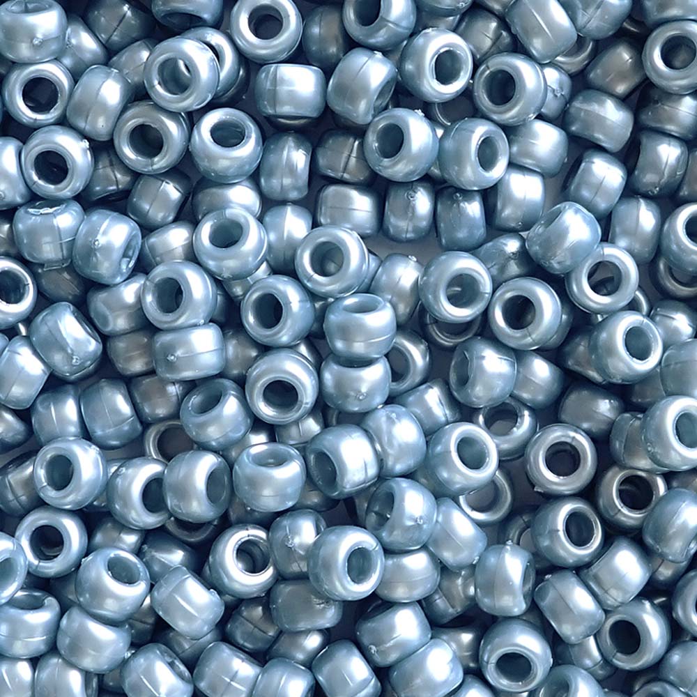 Medium Steel Blue Pearl Plastic Pony Beads. Size 6 x 9 mm. Craft Beads. Bulk Pack.