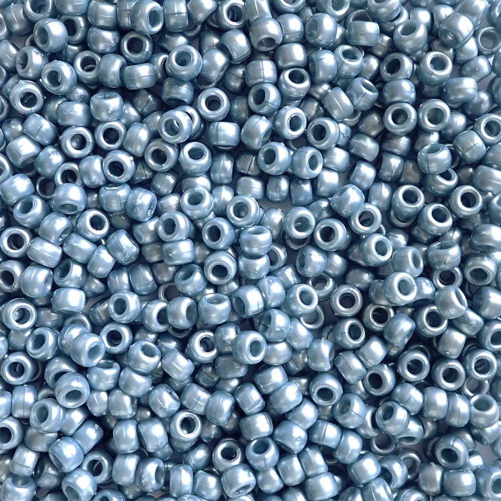 Medium Steel Blue Pearl Plastic Pony Beads. Size 6 x 9 mm. Craft Beads.