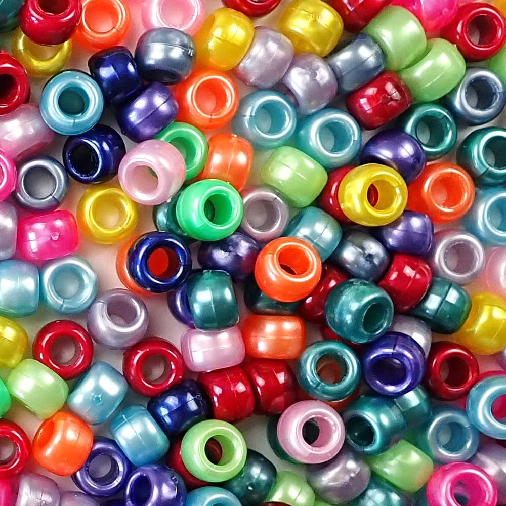 Ultimate Rainbow Pearl Mix Plastic Pony Beads. Size 6 x 9 mm. Craft Beads. Made in the USA. Bulk Pack.