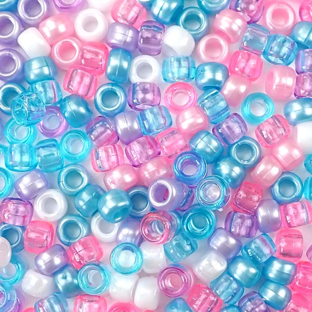 Unicorn Pastel Mix Plastic Pony Beads. Size 6 x 9 mm. Craft Beads. Made in the USA. Bulk Pack.