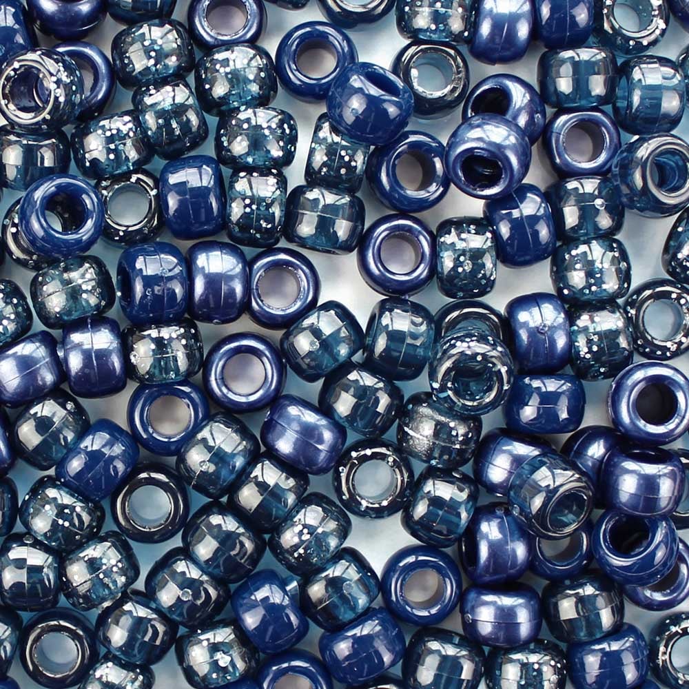 Montana Navy Blue Mix Plastic Pony Beads. Size 6 x 9 mm. Craft Beads. Made in the USA. Bulk Pack.