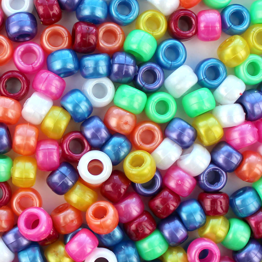 Fun Pearl Mix Plastic Pony Beads. Size 6 x 9 mm. Craft Beads. Made in the USA. Bulk Pack.