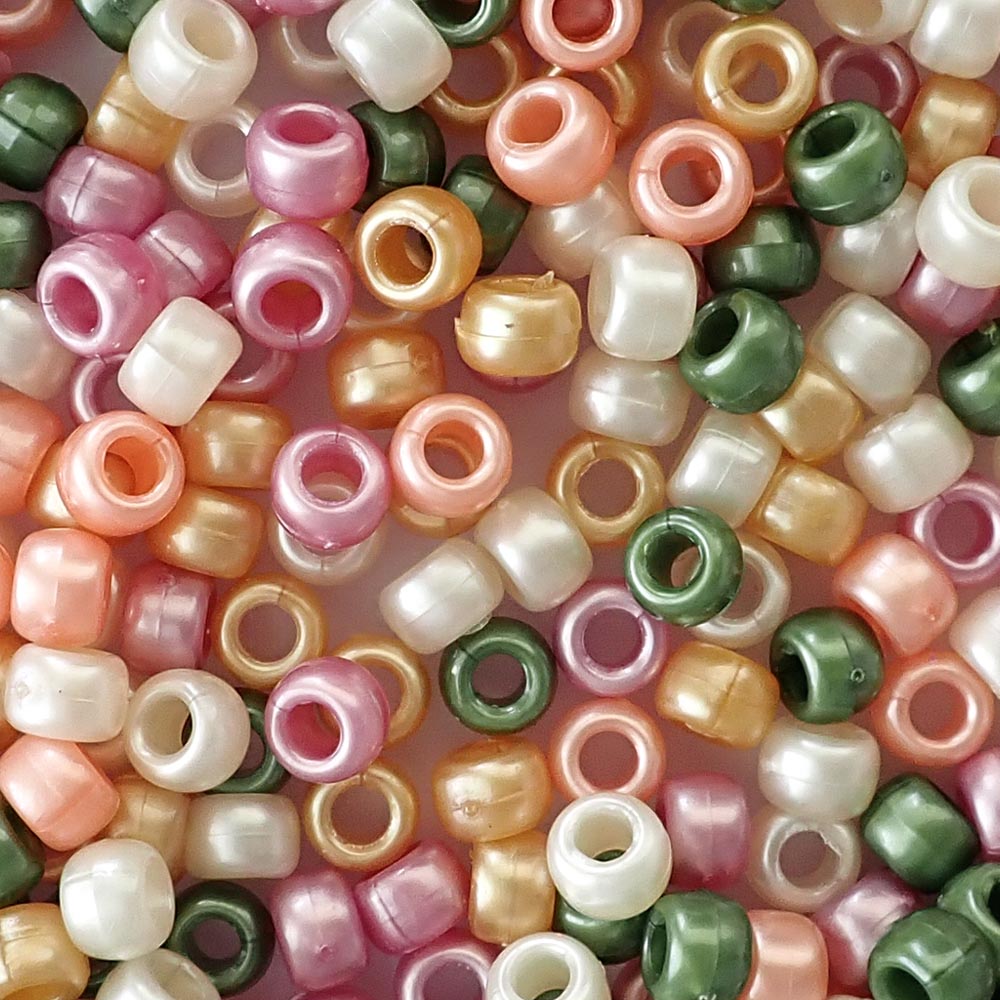 Pearl Elegance Mix Plastic Pony Beads. Size 6 x 9 mm. Craft Beads. Made in the USA. Bulk Pack.