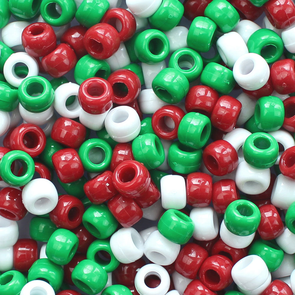 Christmas Opaque Mix Plastic Pony Beads. Size 6 x 9 mm. Craft Beads. Made in the USA. Bulk Pack.