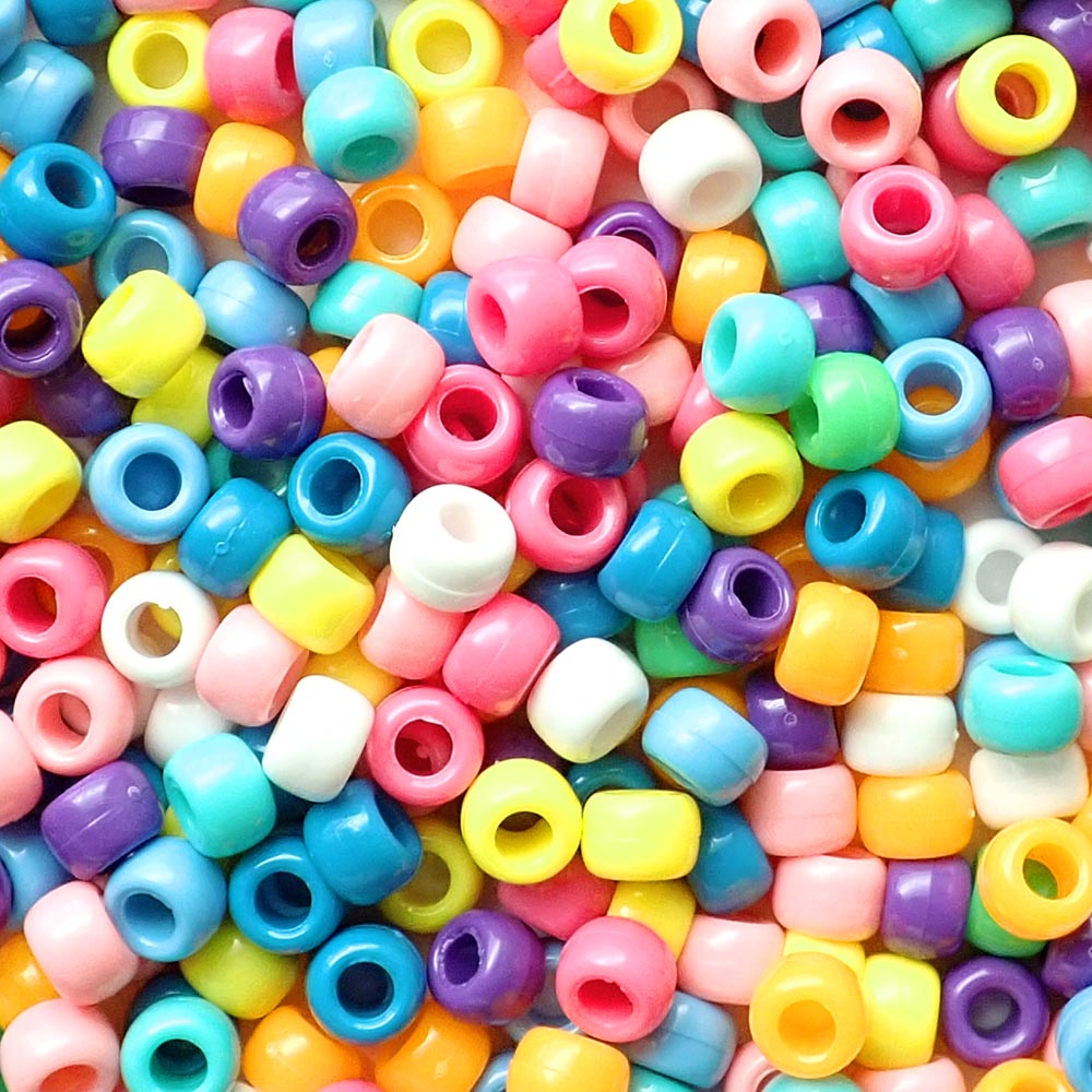 Bright Opaque Mix Plastic Pony Beads 6 x 9mm, 500 beads