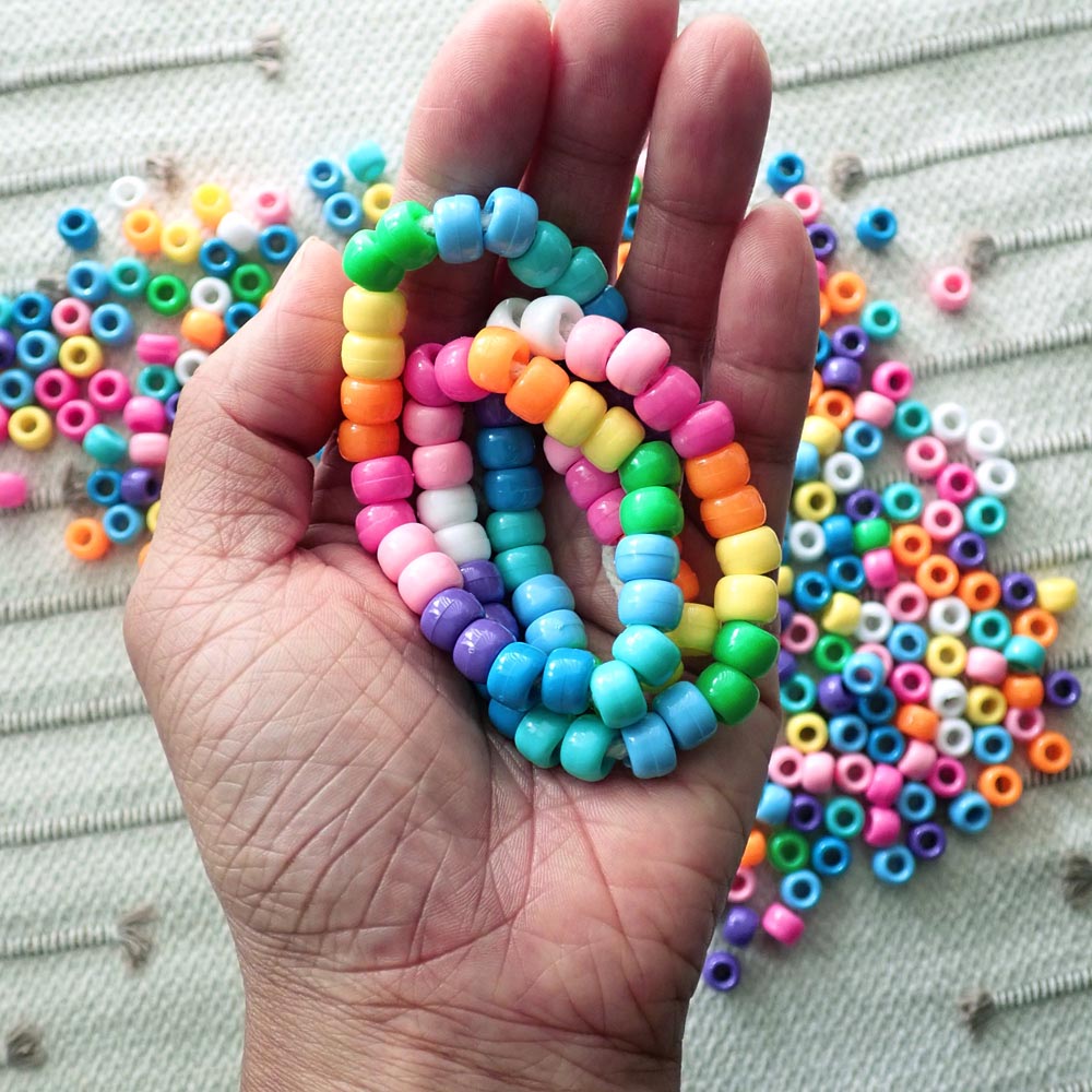 Bright Opaque Mix Plastic Pony Beads 6 x 9mm, 500 beads