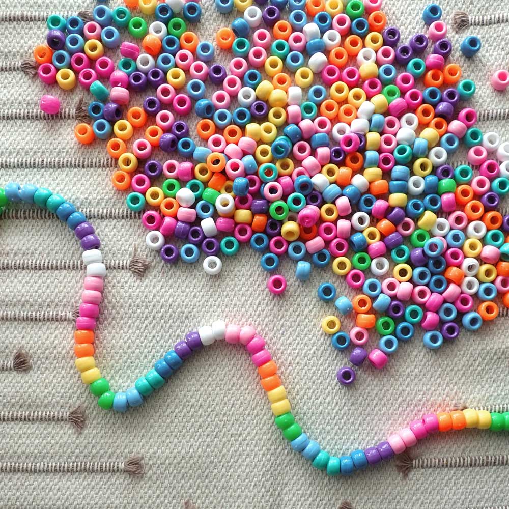 Bright Opaque Mix Plastic Pony Beads 6 x 9mm, 500 beads