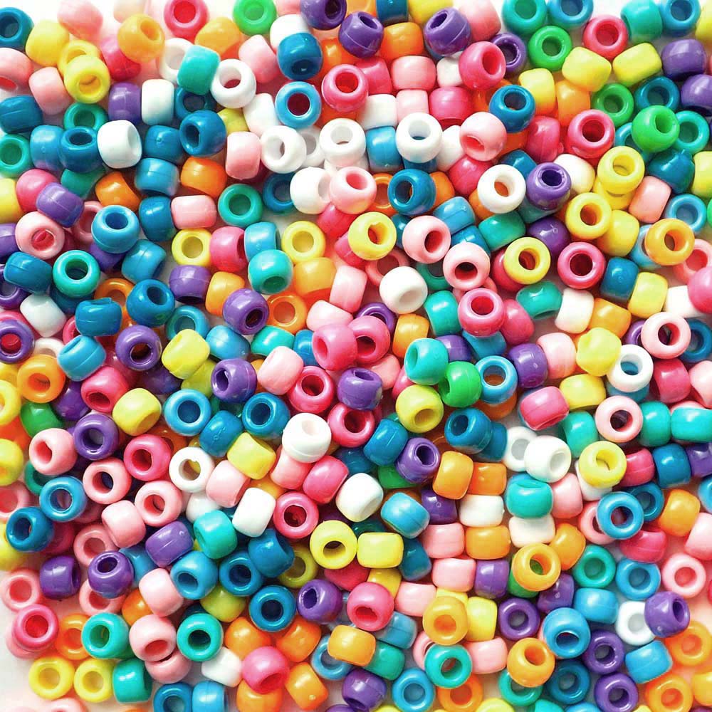 Bright Opaque Mix Plastic Pony Beads 6 x 9mm, 500 beads